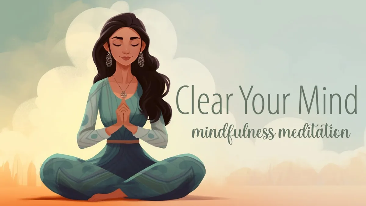 Meditation illustration with clear your mind text